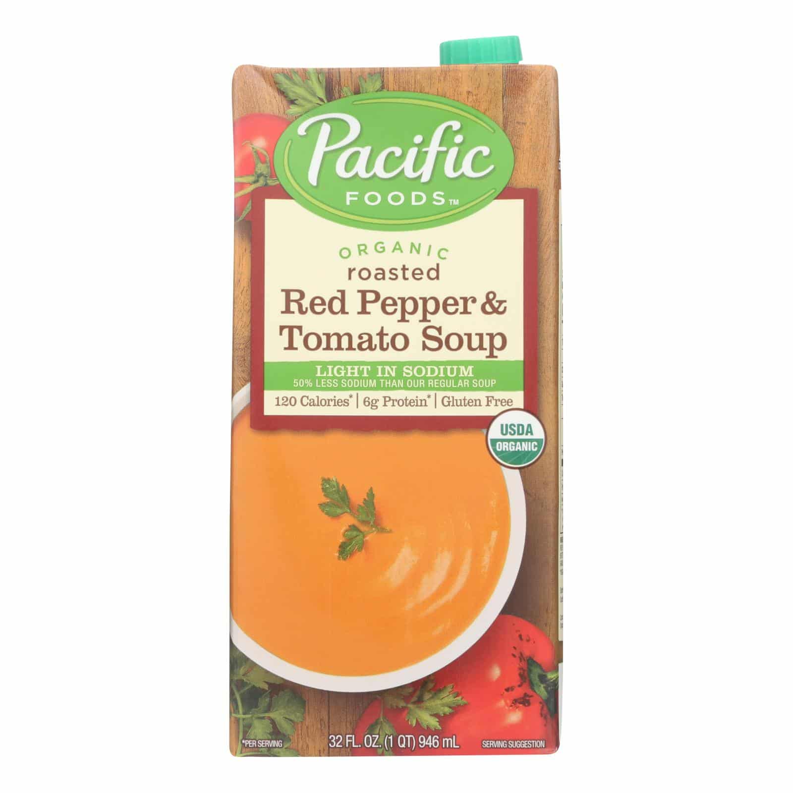 Pacific Natural Foods Organic Roasted - Red Pepper & Tomato Soup Light in Sodium - Case Of 12 - 32 Fl Oz.