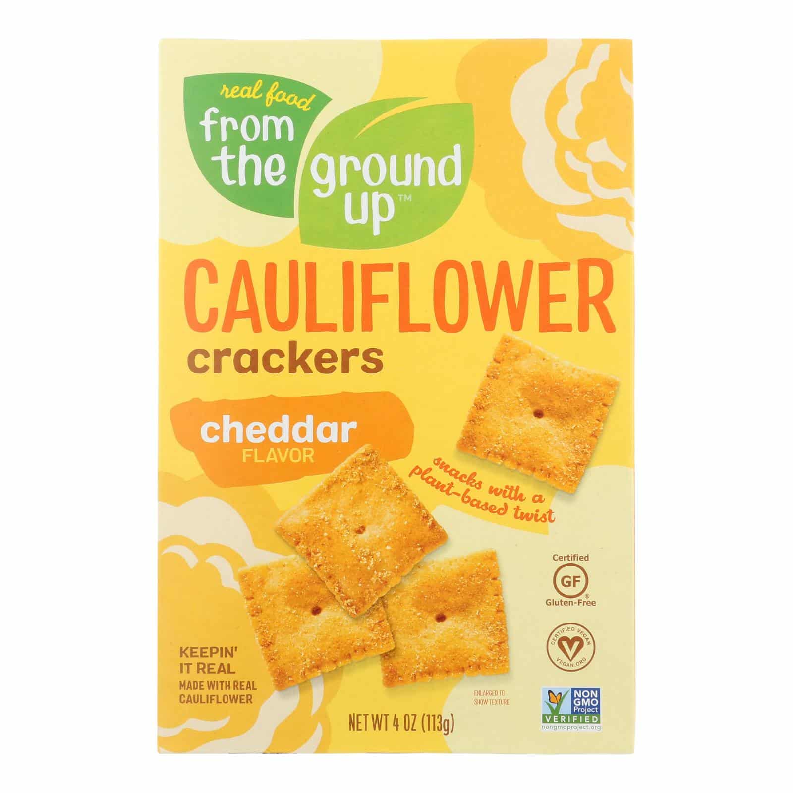 From The Ground Up - Cauliflower Crackers - Cheddar - Case Of 6 - 4 Oz.