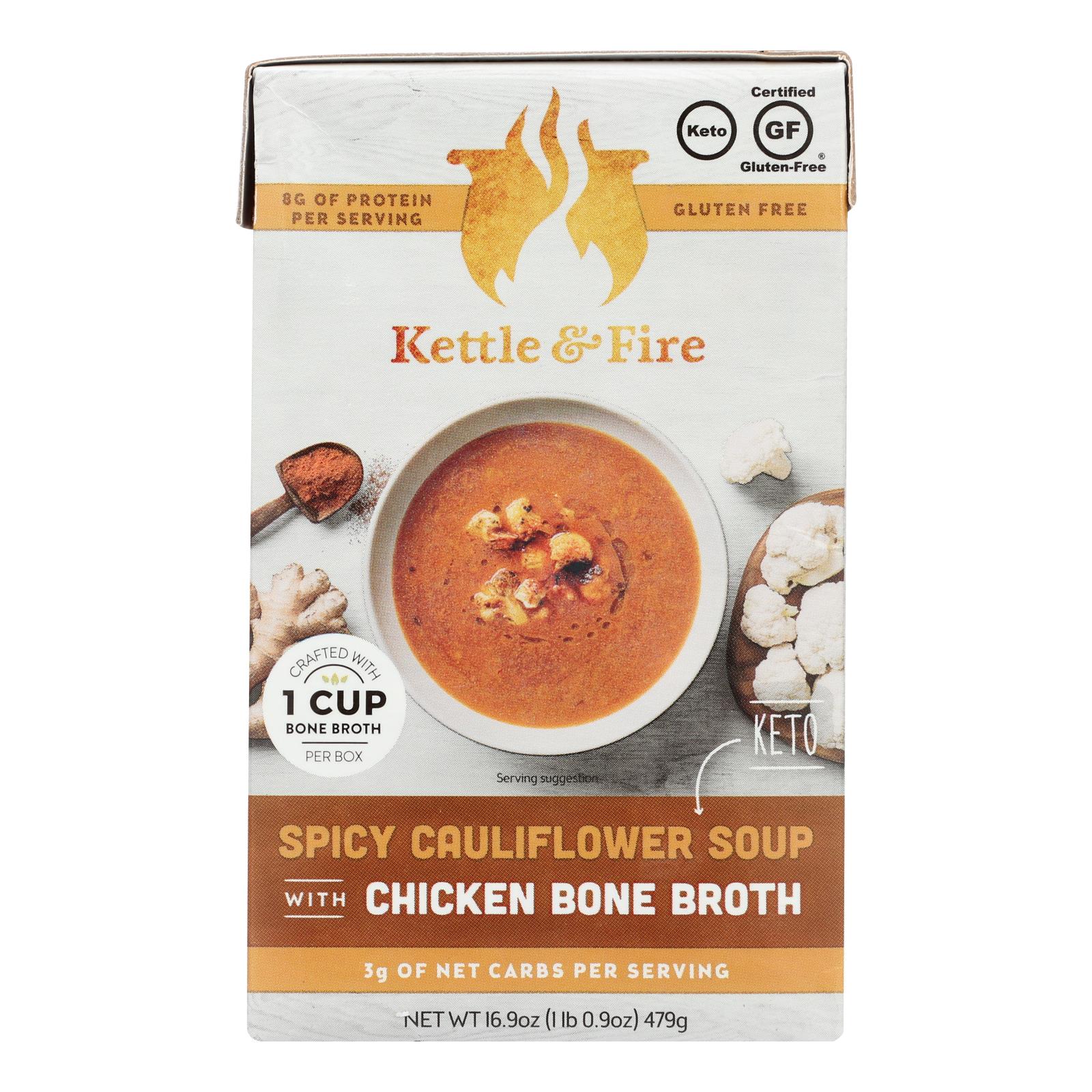 Kettle And Fire - Keto Soup Spicy Cauliflower-Chicken Bone Broth - Case Of 6 - 16.9 Oz