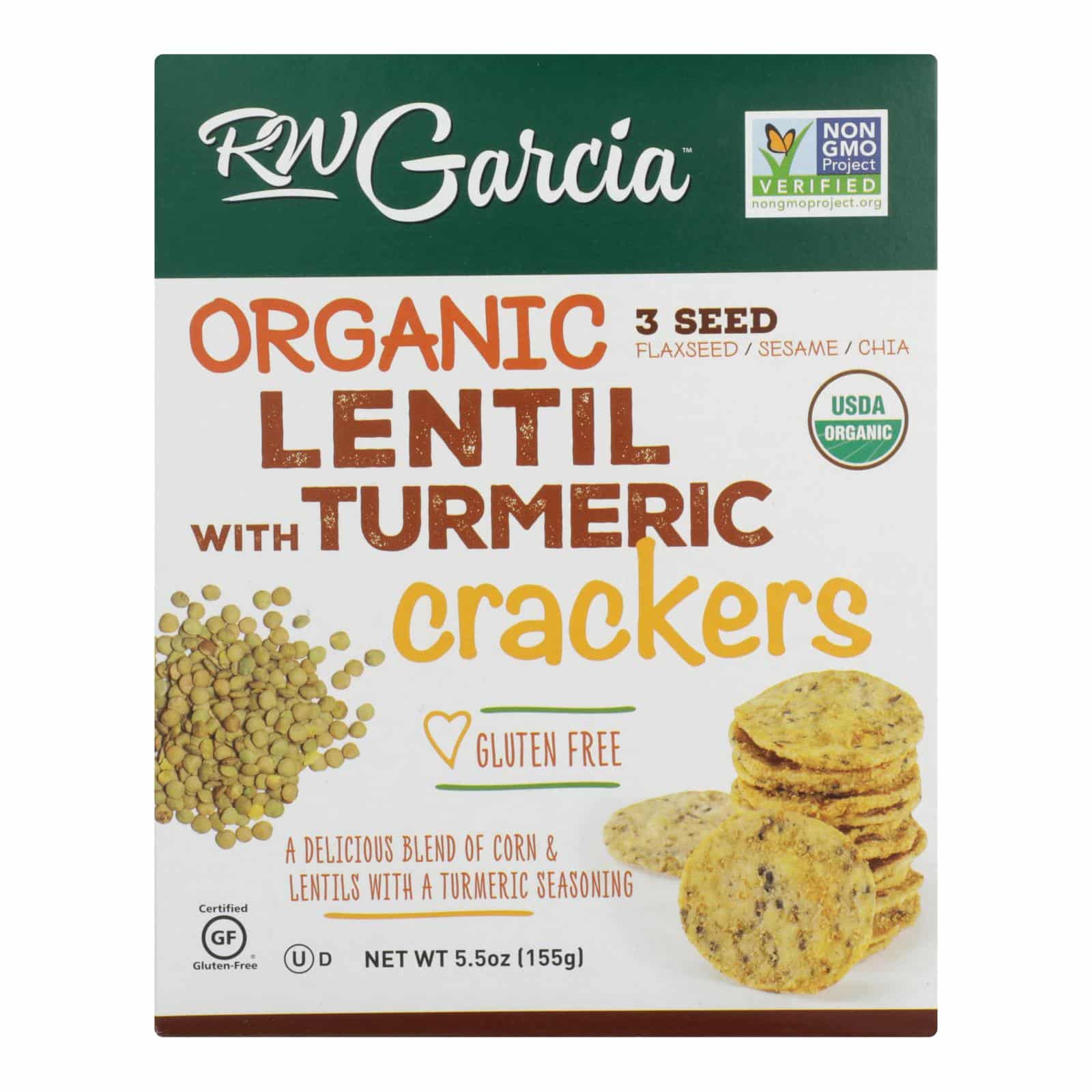 R. W. Garcia - Cracker 3 Seed Lentil Turmeric - Case Of 6 - 5.5 Oz