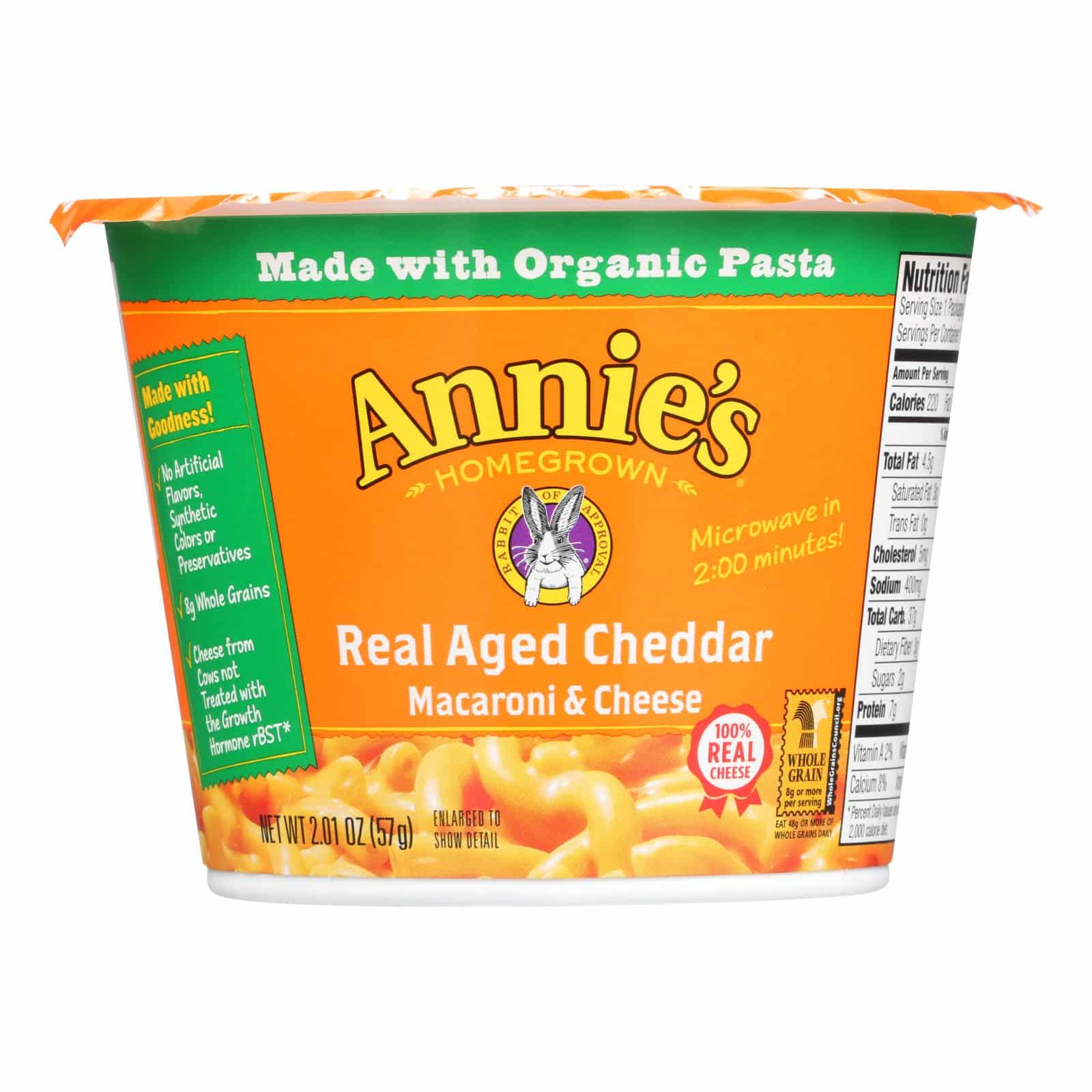 Annie's Homegrown Real Aged Cheddar Microwavable Macaroni & Cheese Cup - Case Of 12 - 2.01 Oz.