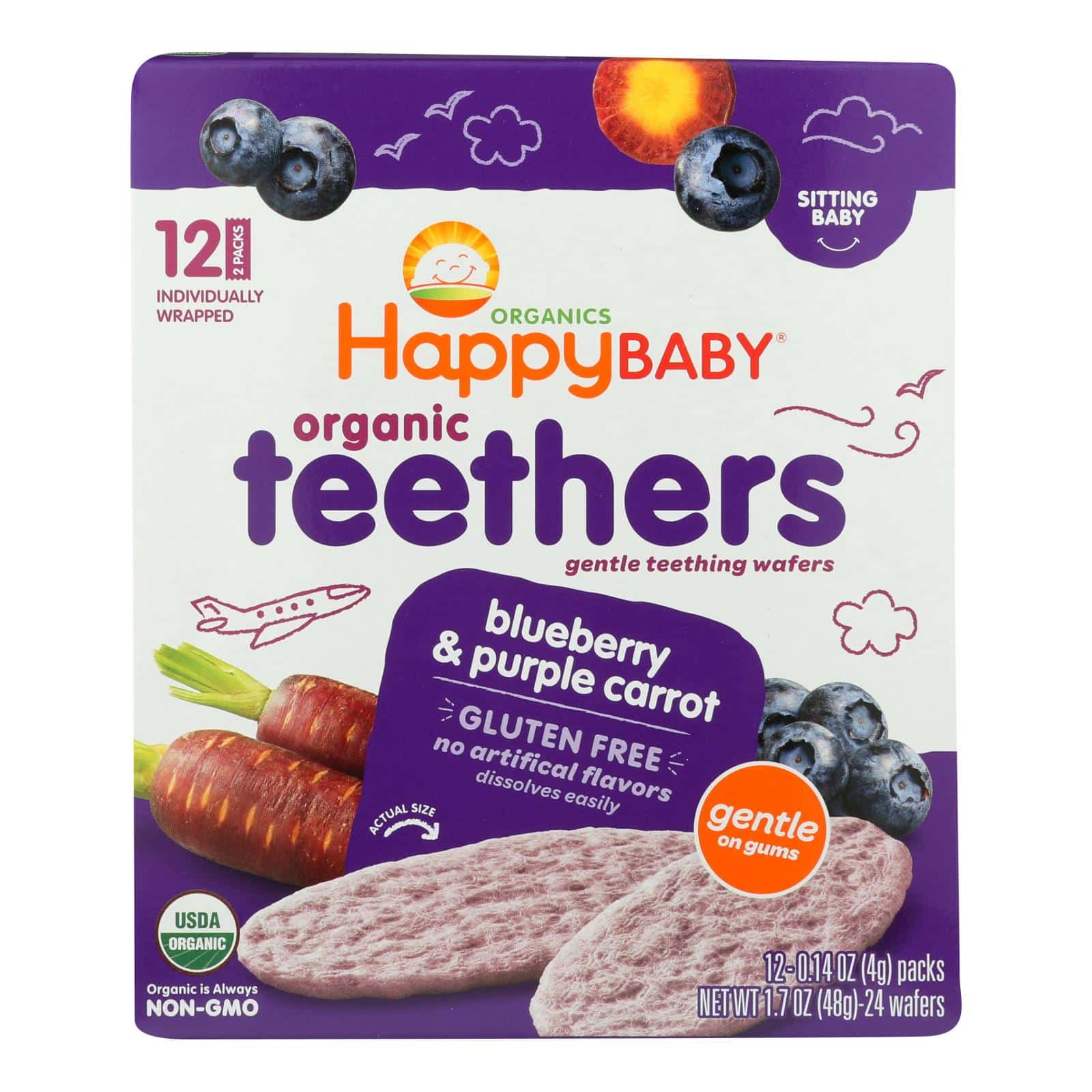 Happy Baby Teethers - Organic - Gentle - Blueberry & Purple Carrot - 1.7 Oz - Case Of 6