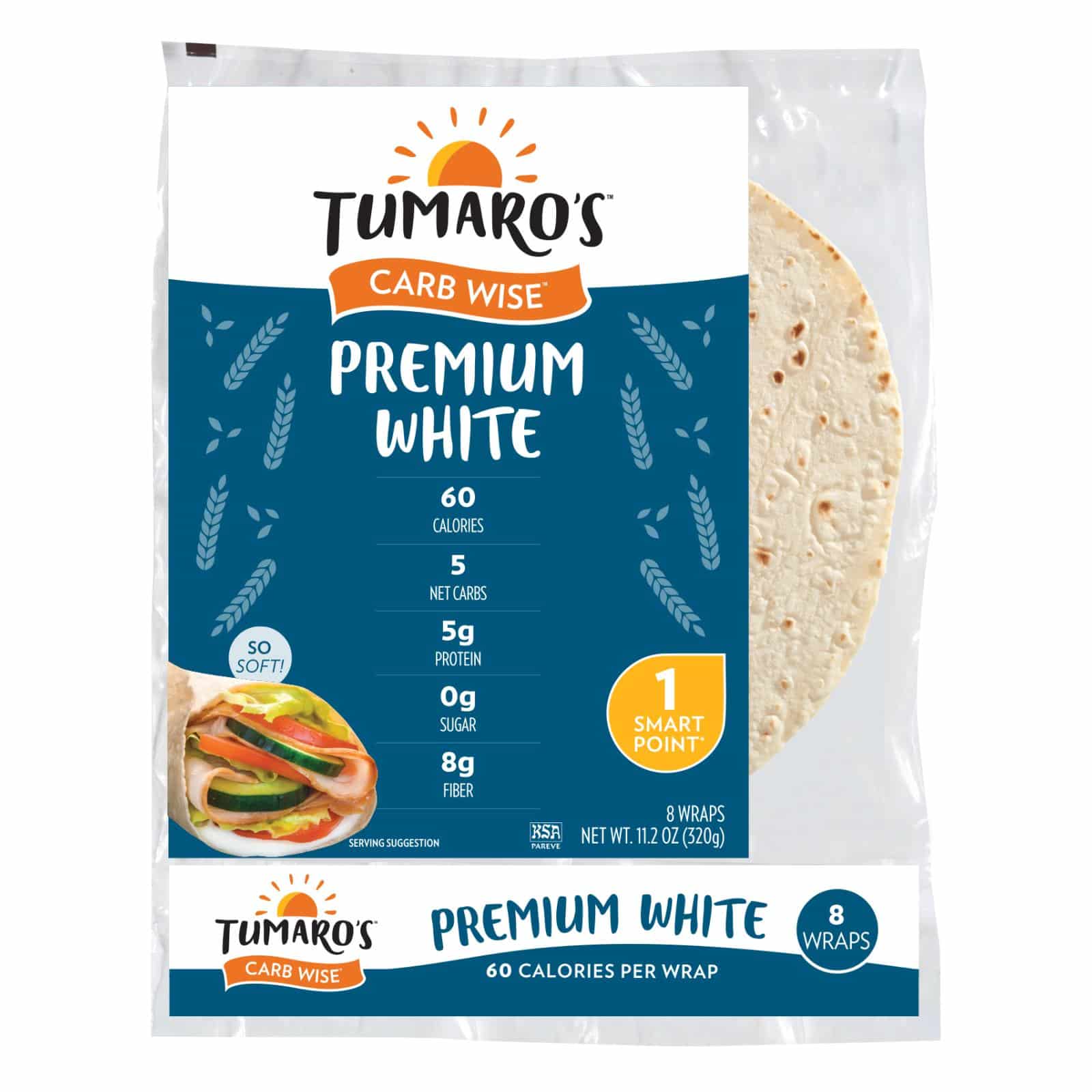 Tumaro's 8-inch Premium White Carb Wise Wraps - Case Of 6 - 8 Ct
