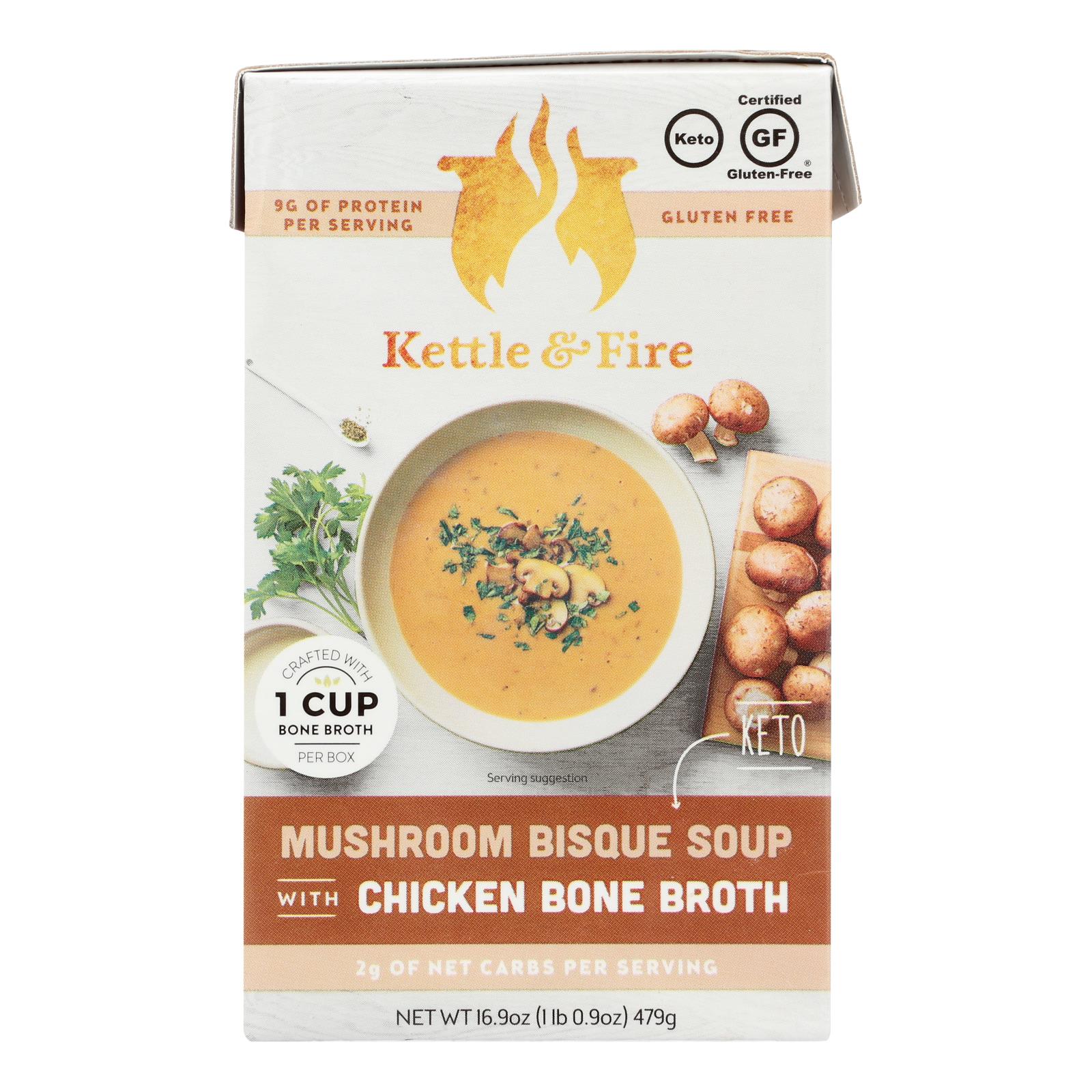 Kettle And Fire - Keto Soup Mushroom Bisque-Chicken Bone Broth - Case Of 6 - 16.9 Oz
