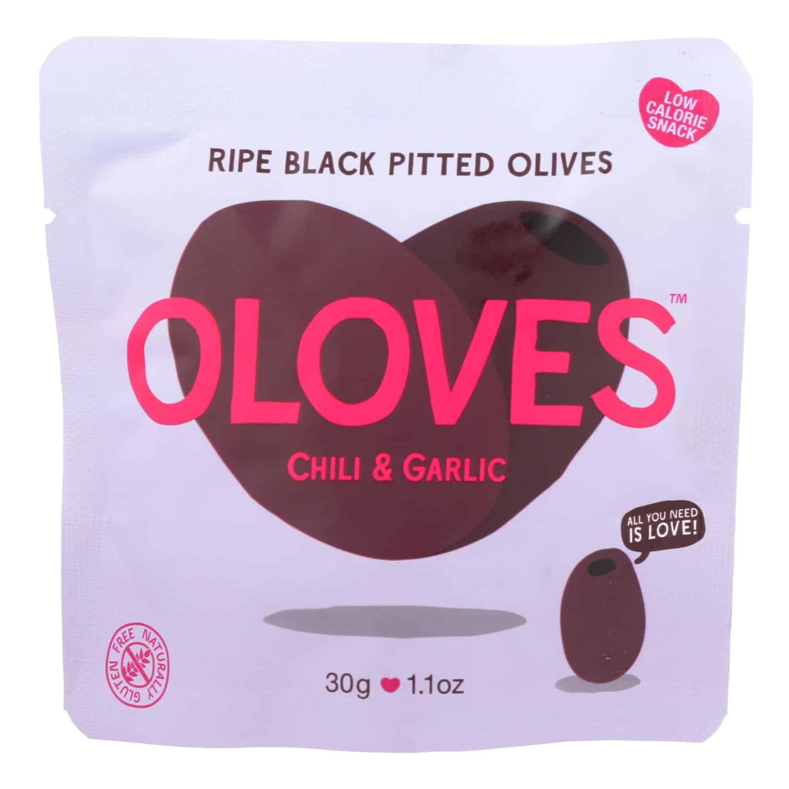 Oloves Green Pitted Olives - Chili & Garlic - Case Of 10 - 1.1 Oz.