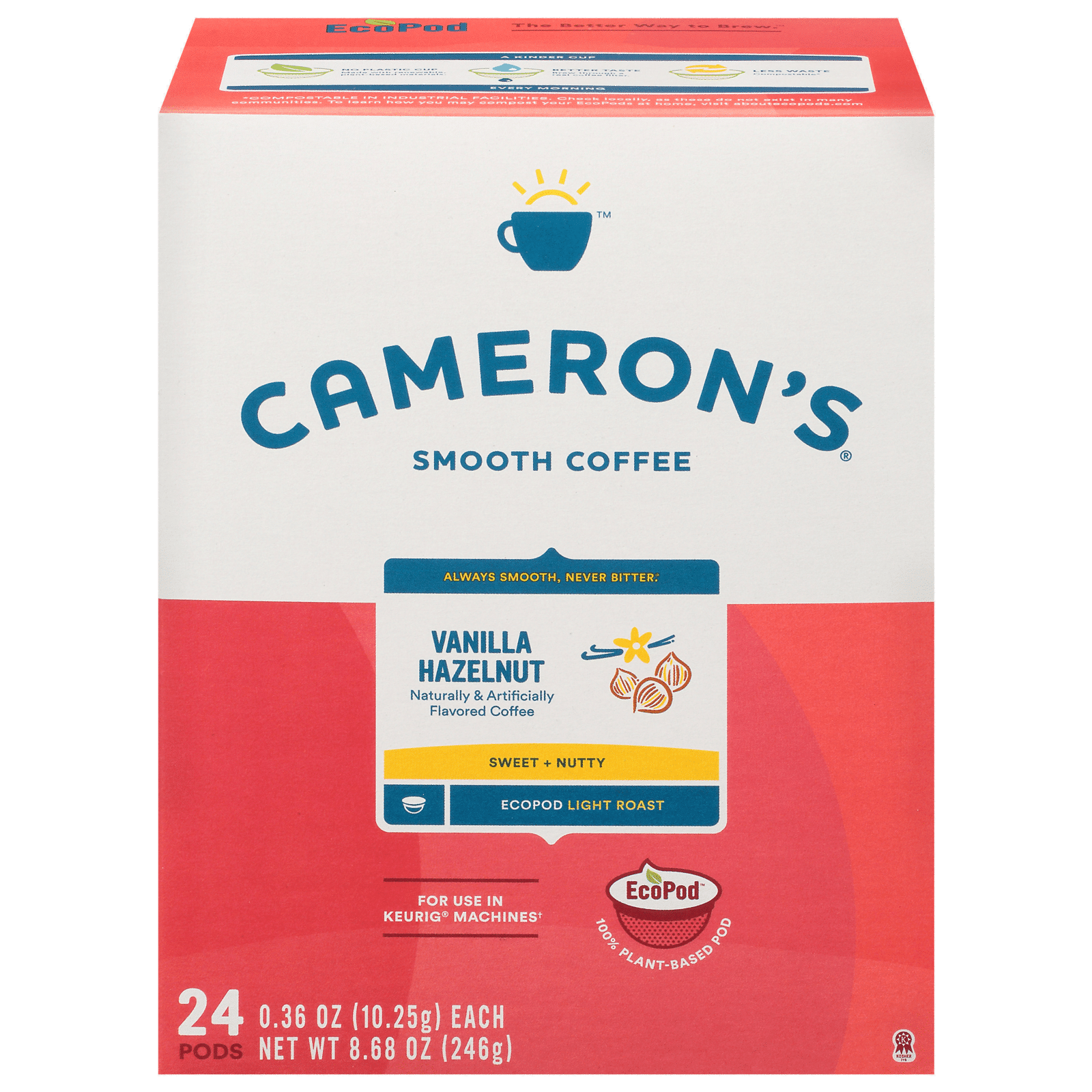 Cameron's Smooth Light Roast Coffee Vanilla Hazelnut Single Serve Pods