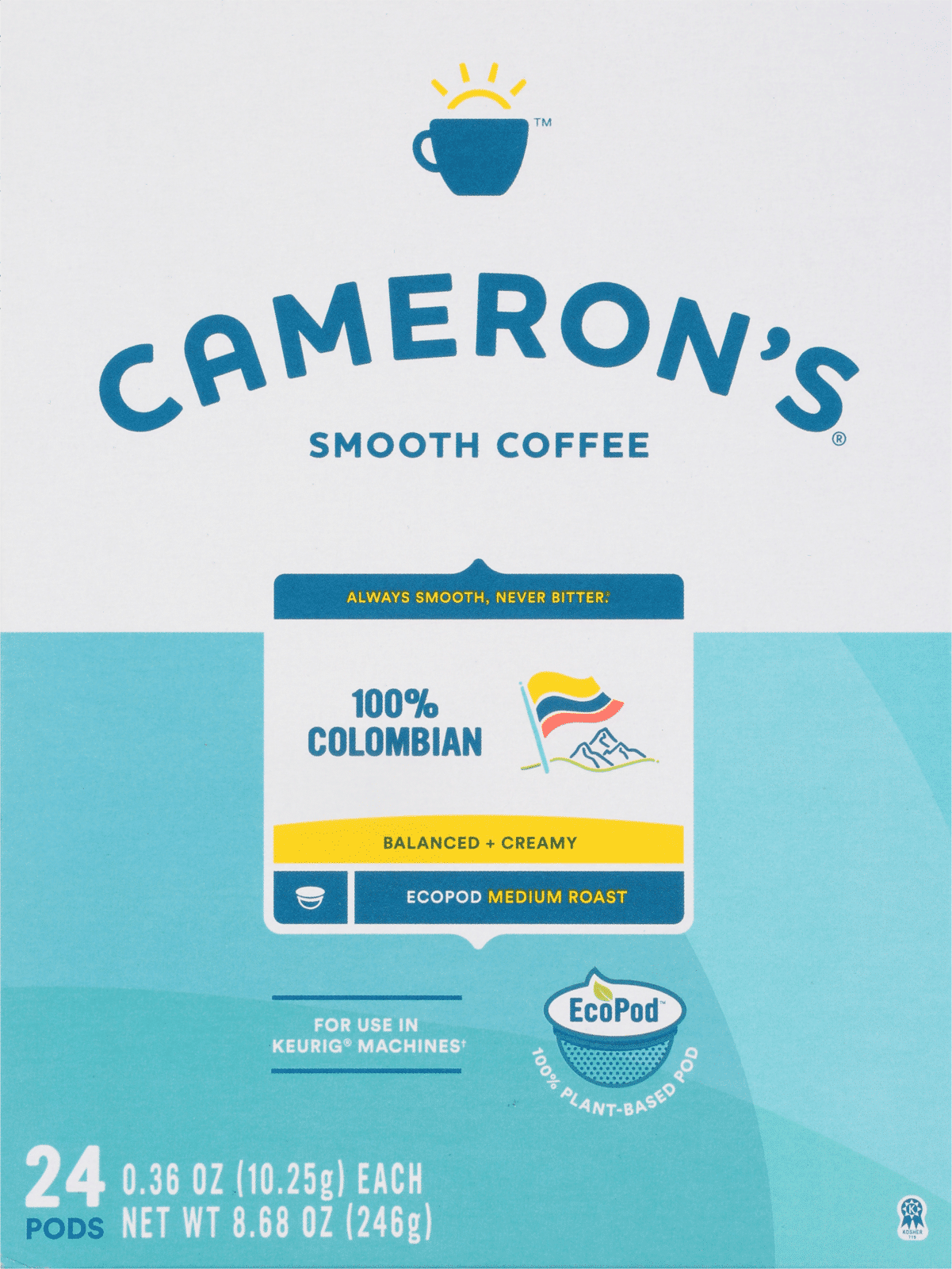 Cameron's Medium Roast Smooth 100% Colombian Coffee 24 Ecopods