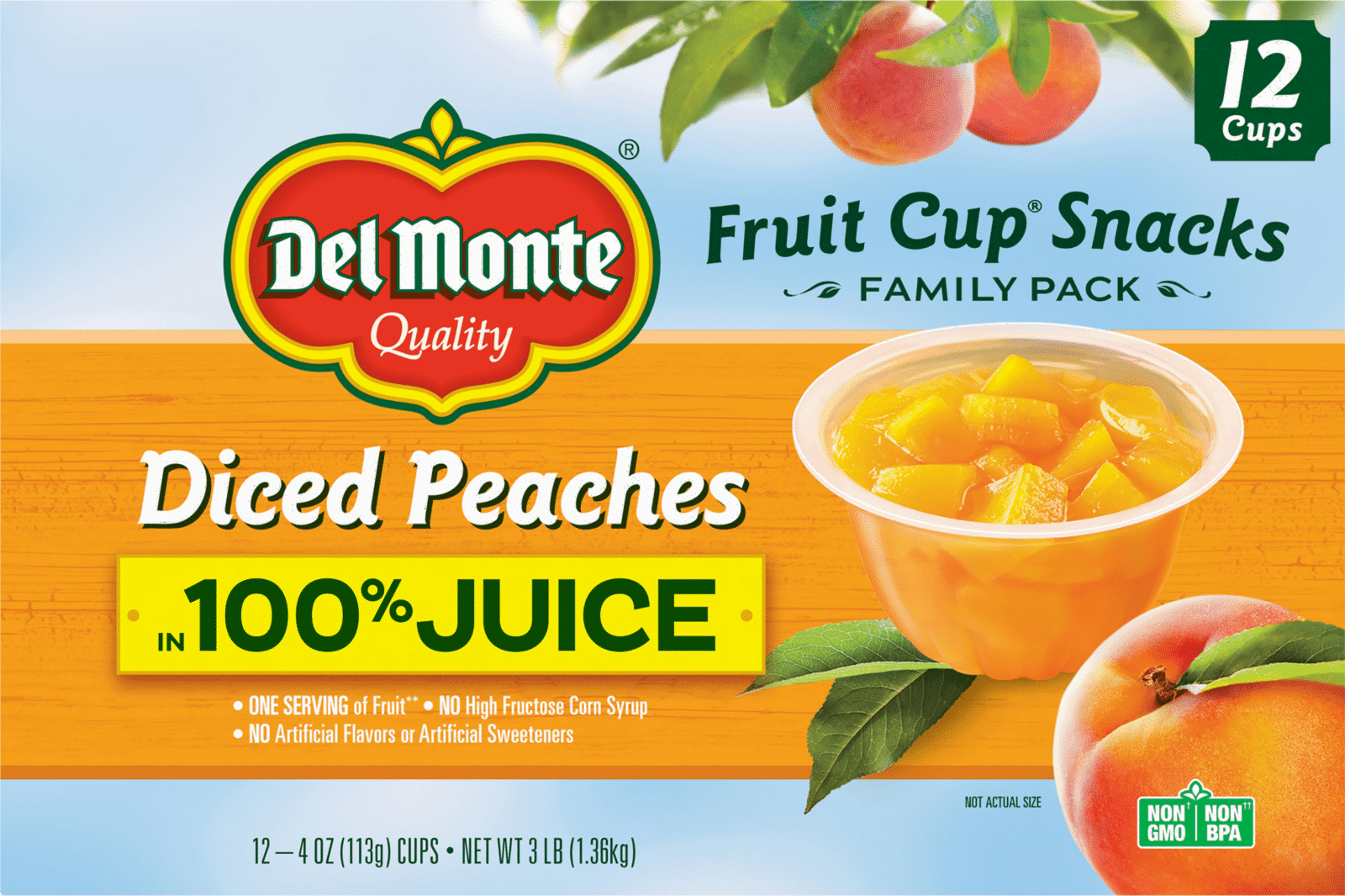 Del Monte Family Pack Diced Peaches In 100% Juice Fruit