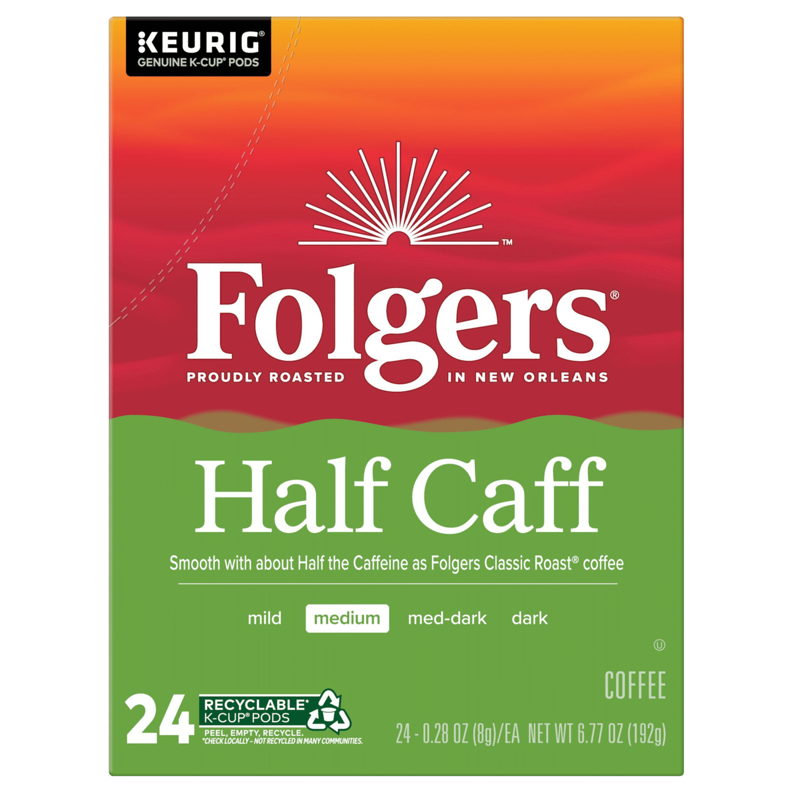 Keurig K-Cup Folgers 1/2 Caff Coffee 24 Each