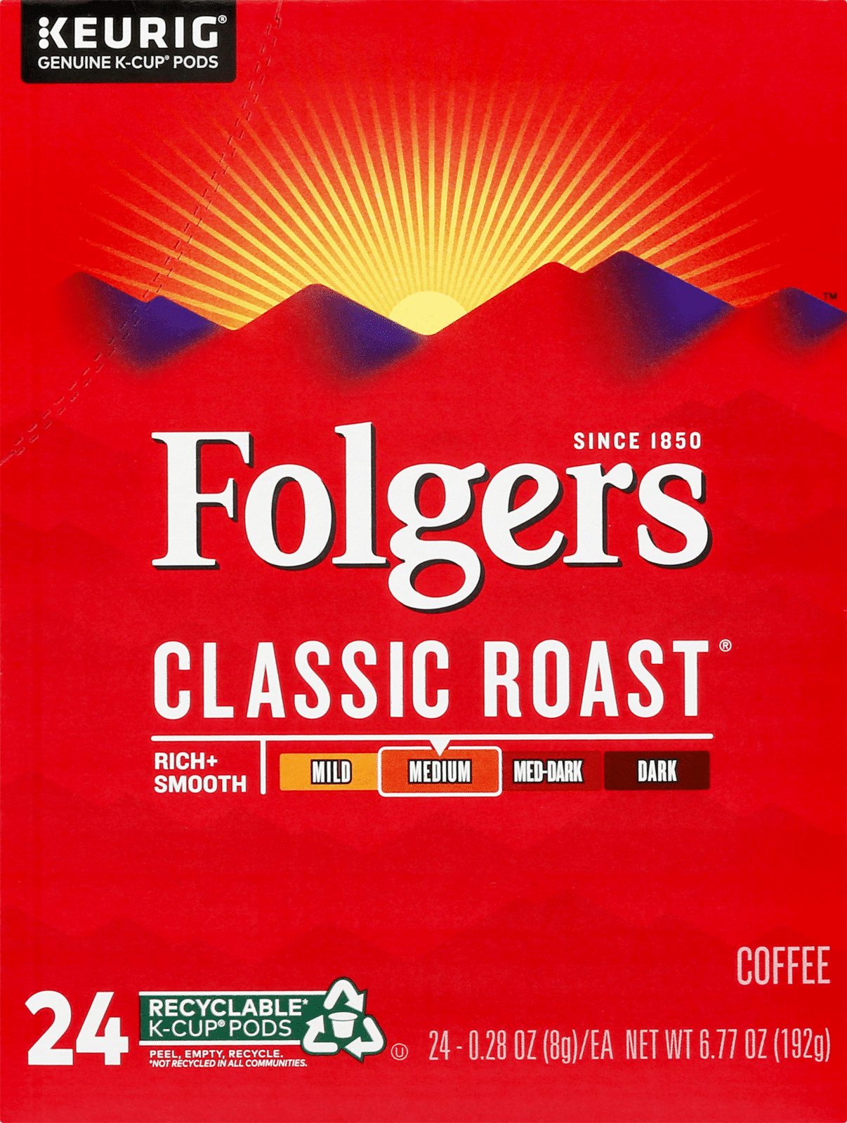 Folgers K-Cup Pods Medium Classic Roast Coffee 24 Ea