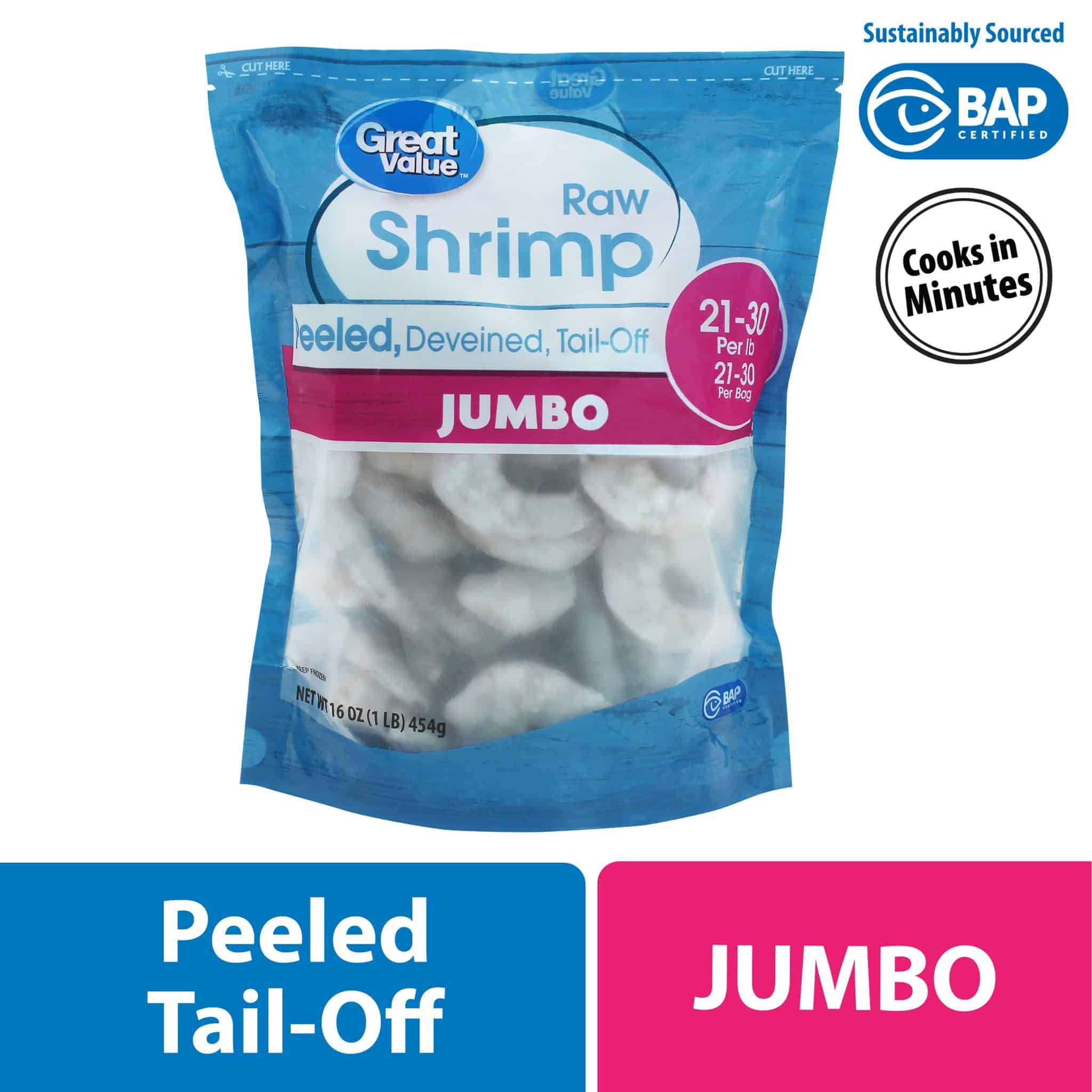 Great Value FZ Raw Jumbo Tail-off Shrimp