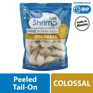 Great Value Frozen Raw Colossal Peeled Deveined Tail-On Shrimp