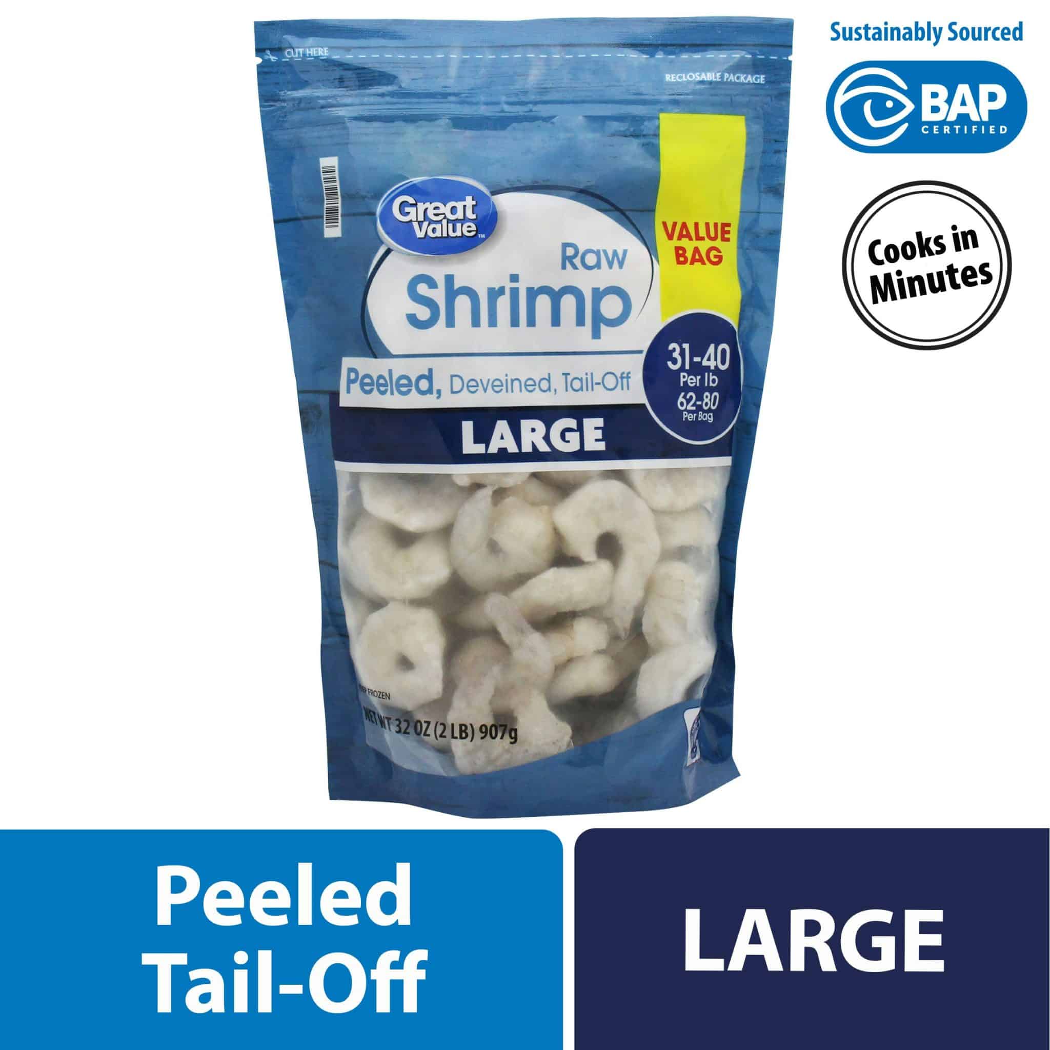 Great Value Frozen Raw Large Peeled & Deveined Tail-Off Shrimp