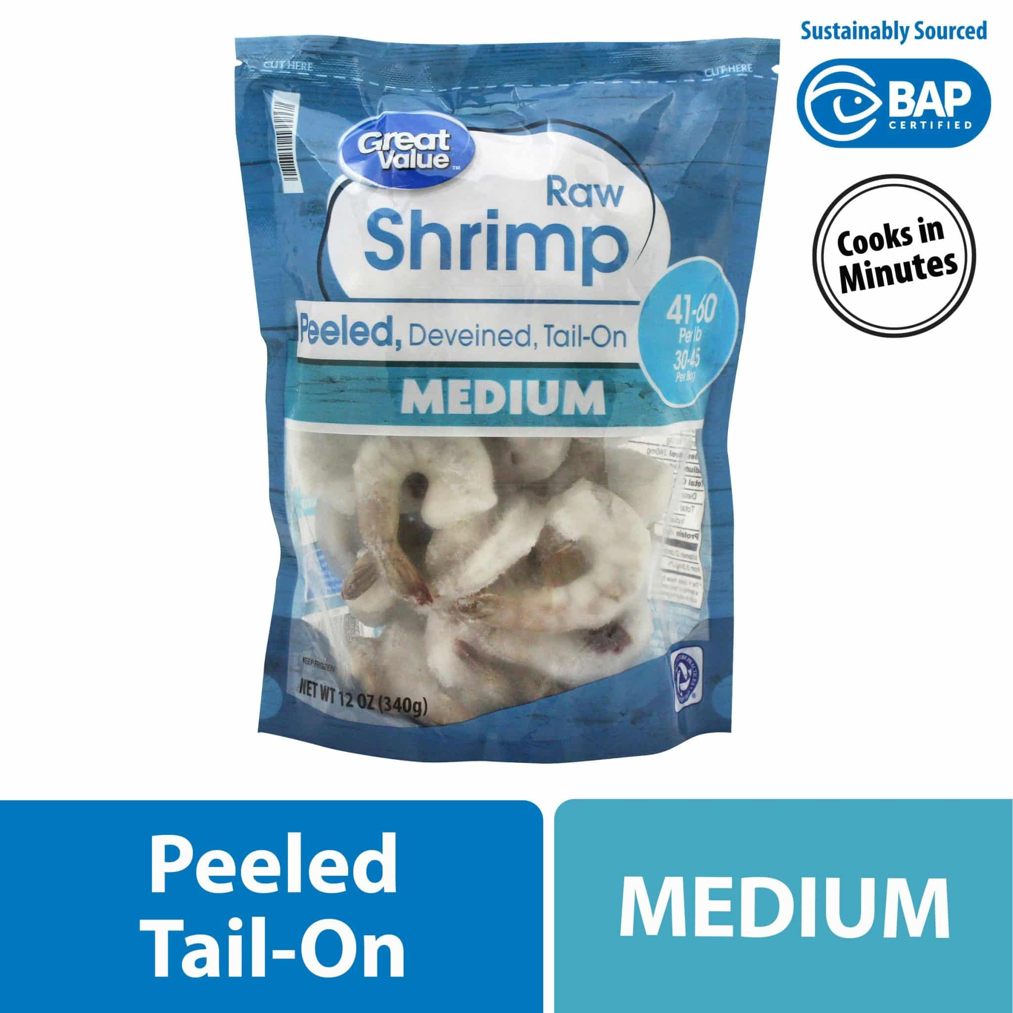 Great Value Frozen Raw Medium Peeled Deveined Tail-On Shrimp