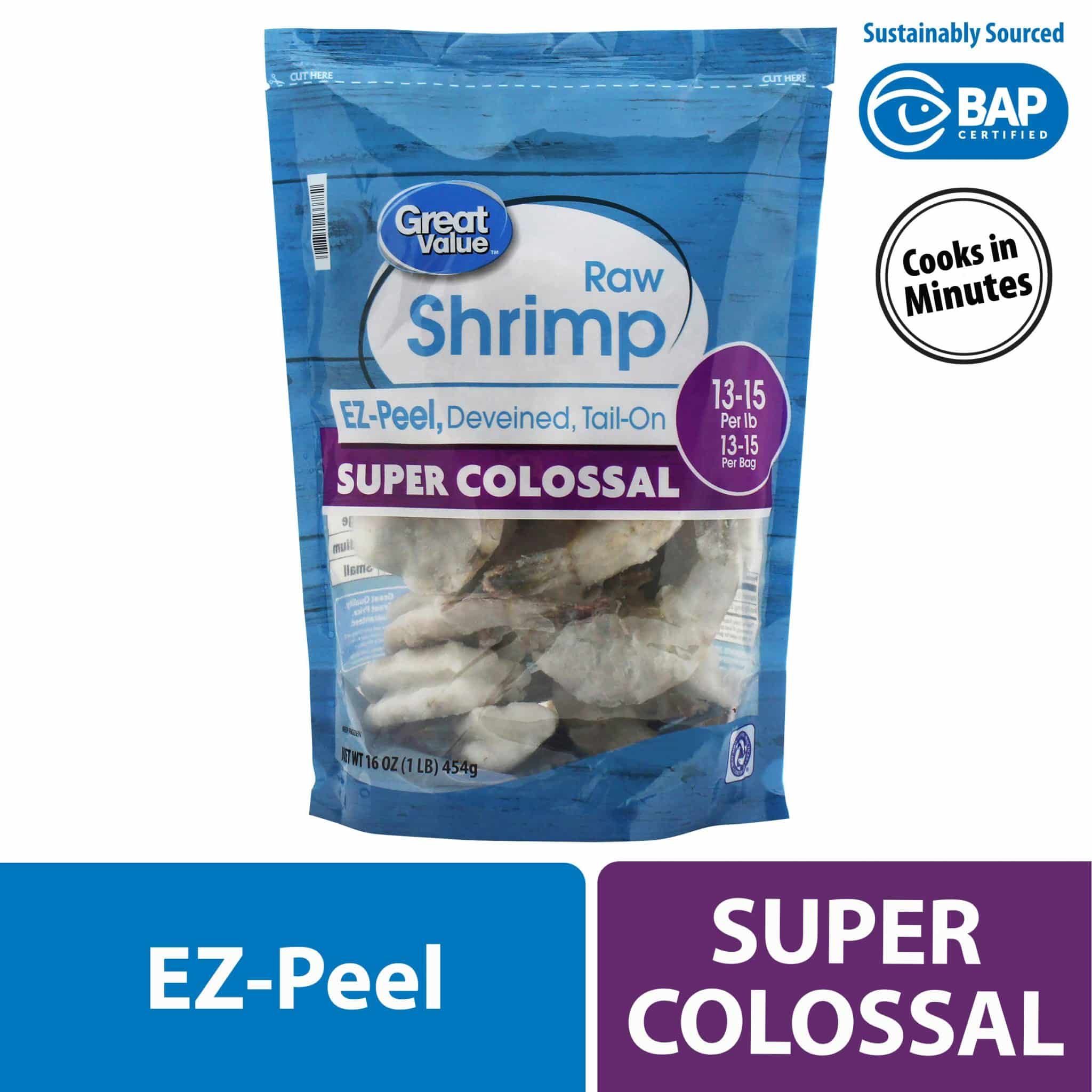Great Value Frozen Raw Super Colossal Shell-On Tail-On Easy Peel Shrimp