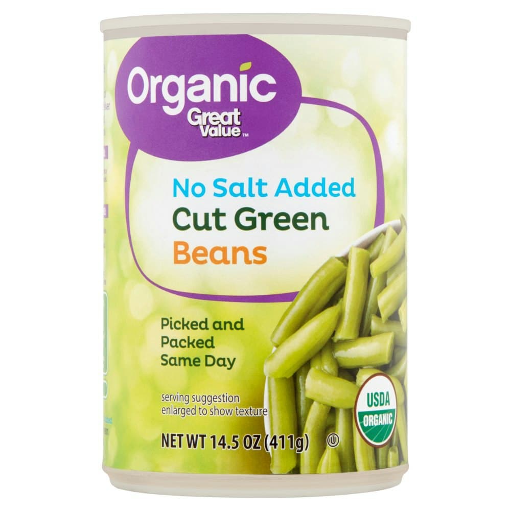Great Value Organic No Salt Added Cut Green Beans