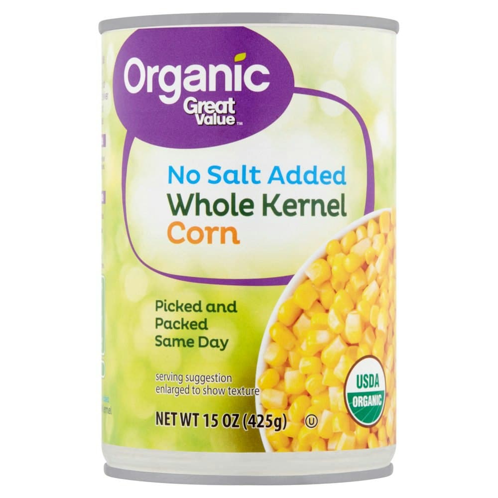 Great Value Organic No Salt Added Whole Kernel Corn
