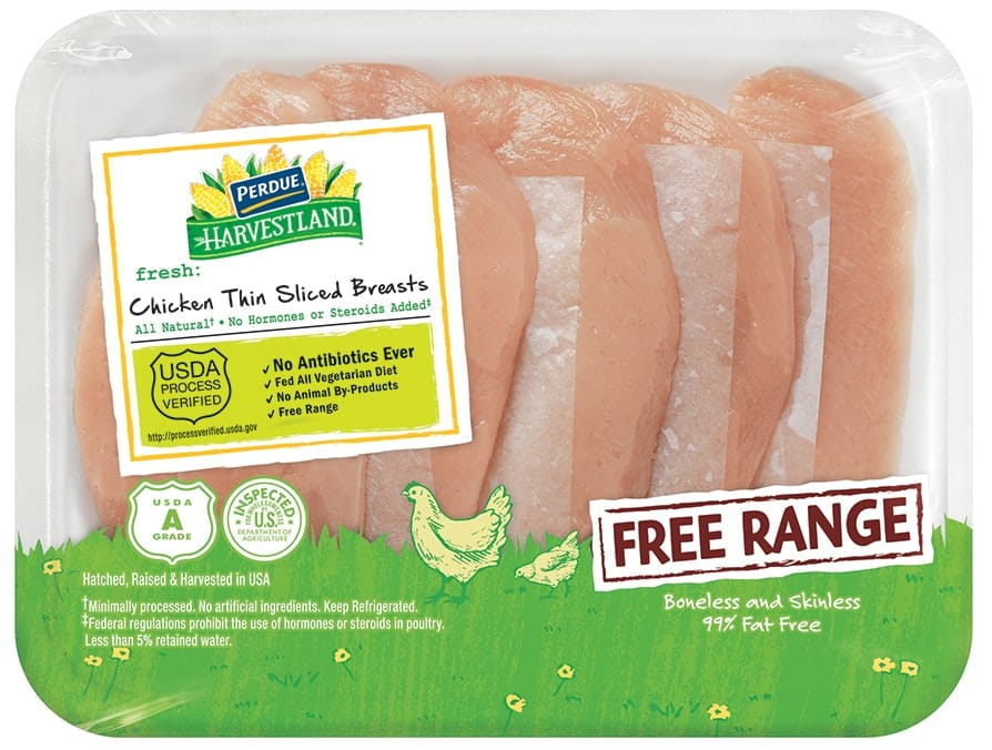 PERDUE Harvestland Free Range Fresh Thin Sliced Boneless Skinless Chicken Breasts