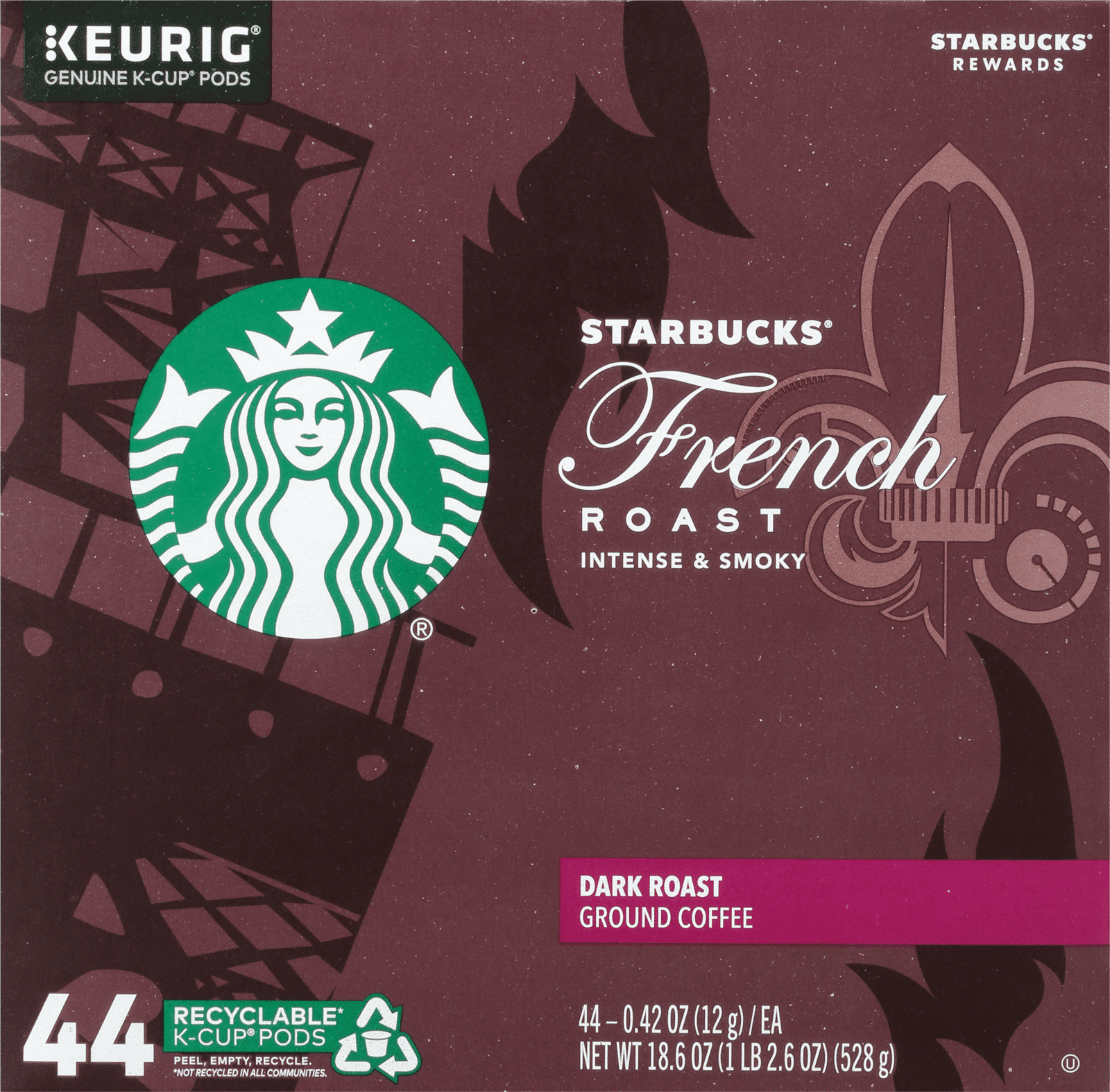 Starbucks K-Cup Pods Dark Roast Ground French Roast Coffee 44 ea