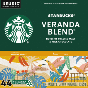 Starbucks K-Cup Pods Veranda Blend Ground Blonde Roast Coffee